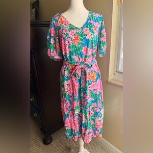 Lilly Pulitzer Cotton Tie-Waist Floral Midi Dress